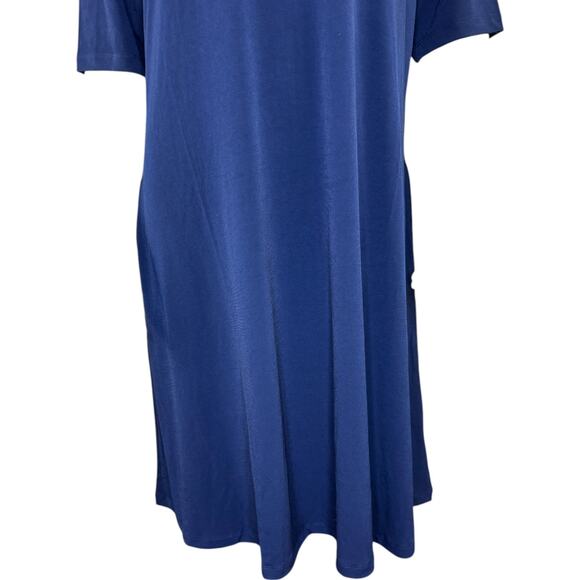 Susan Graver Liquid Knit Mock-Neck Elbow-Sleeve Dress Navy Large - Picture 3 of 16